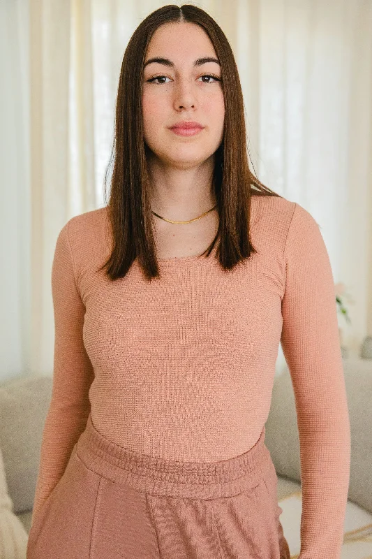 Marshmallow Thermal™️ Long Sleeve Waffle Top - Dusty Rose