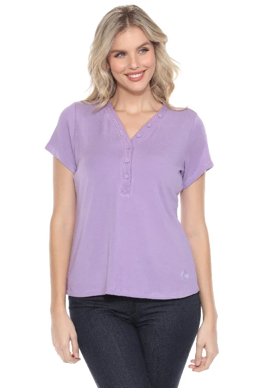 Johnny Was Calme Button V-Neck Short Sleeve Tee O11114