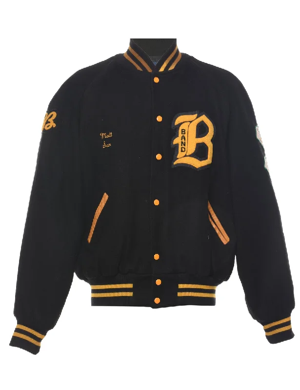 Black Letterman Bomber Jacket - XL