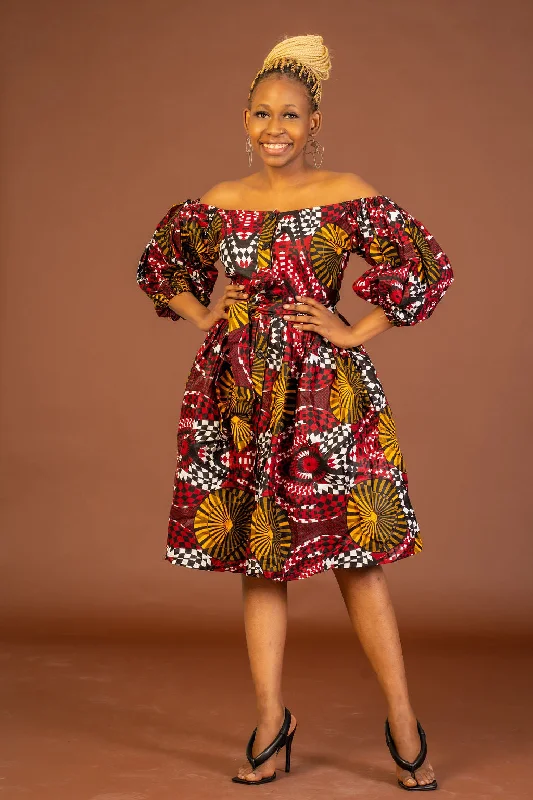 Sophia Ankara Midi Dress | Red and Yellow African Print