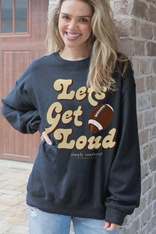 Simply Southern Let’s Get Loud Fleece Sweatshirt for Women in Black | CREW-LOUD-BLACK