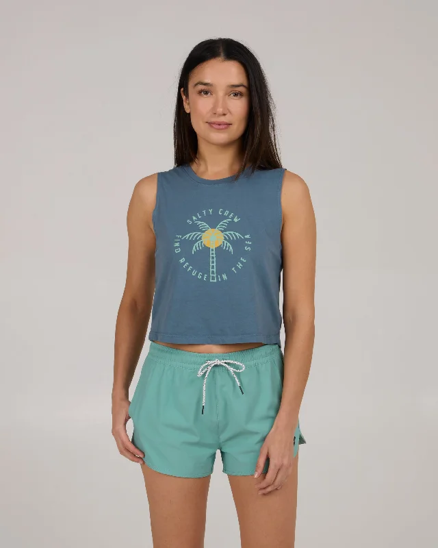 Queen Palm Cropped Tank - Fin Blue