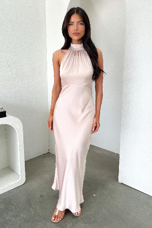 Daphne High Neck Maxi Dress - Champagne