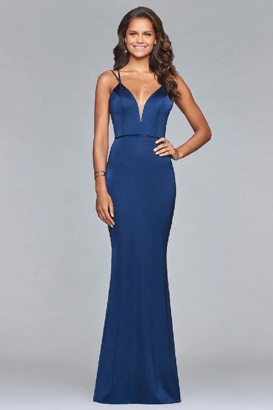 Faviana - s10012 Plunging Matte Satin Sheath Gown