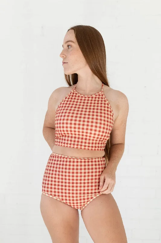 CROPPED HIGH NECK TOP - Gingham Paprika