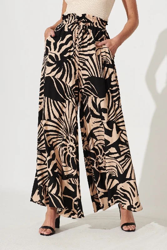 Mariah Pant In Brown With Black Print