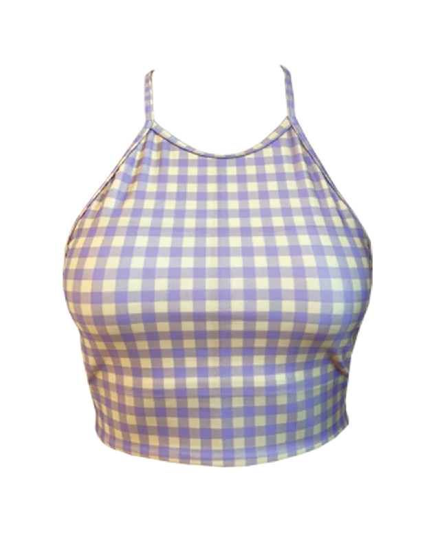 CROPPED HIGH NECK TOP - Gingham Lilac