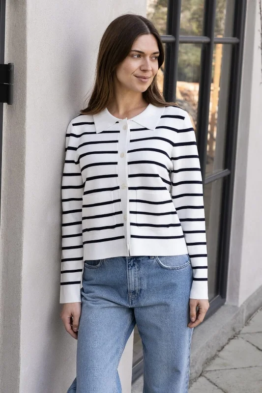 Neo Noir - Tippi Knit Stripe Cardigan - White/Navy