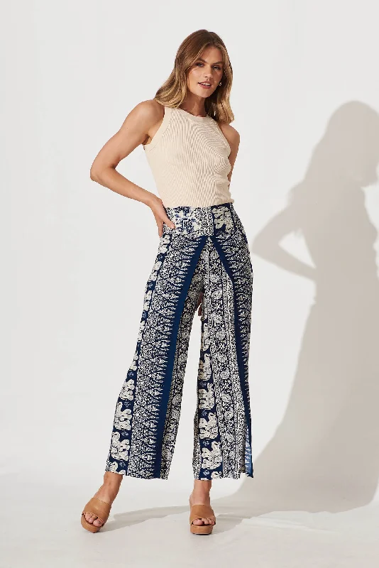 Explorer Pants In Navy With White Print