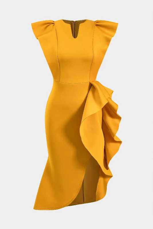 Ruffle Zipper Sleeveless Midi Dress