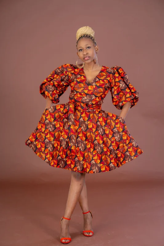 Joke Ankara Midi Dress | Brown and Orange African Print