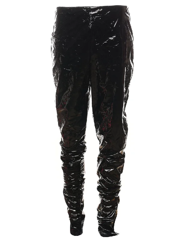 Black Shiny Tapered PVC Trousers - W28 L36