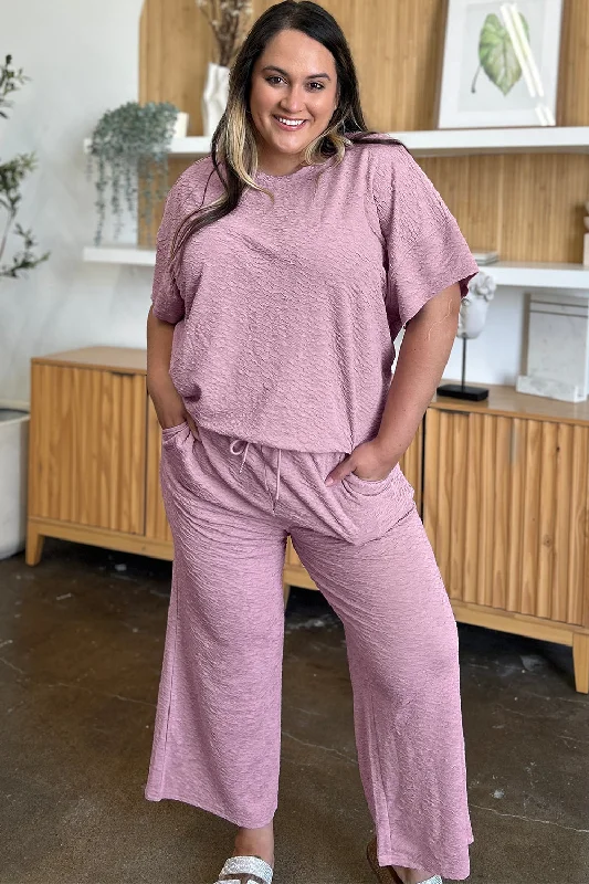 Texture Short Sleeve Top and Pants Set