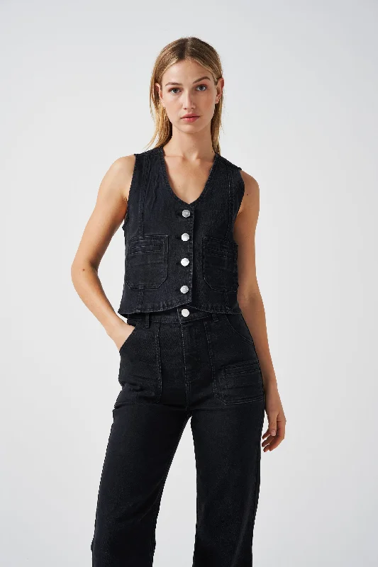 Bea Vest in Black Denim