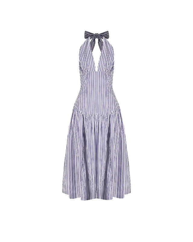 RELAXE HALTER DRESS NAVY STRIPE