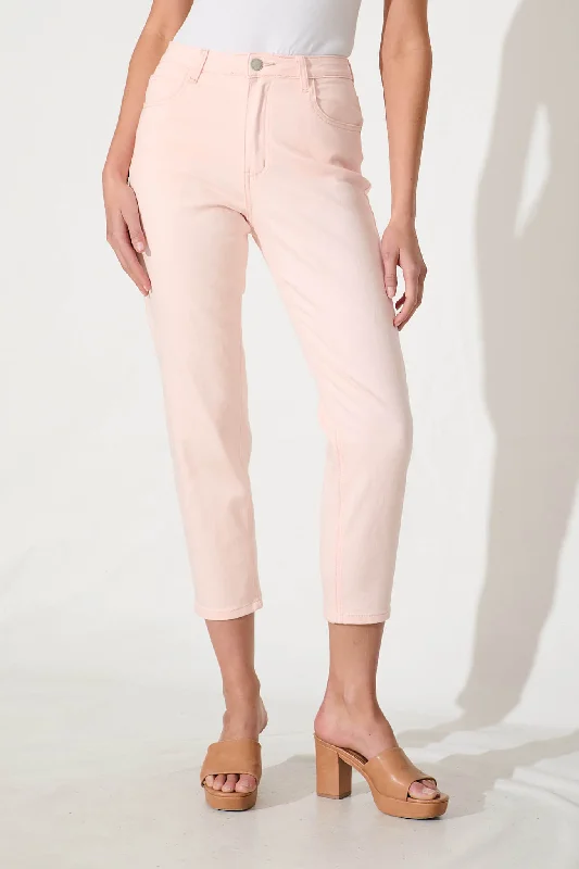 Delores High Rise Capri Straight Leg Jean In Pink Denim