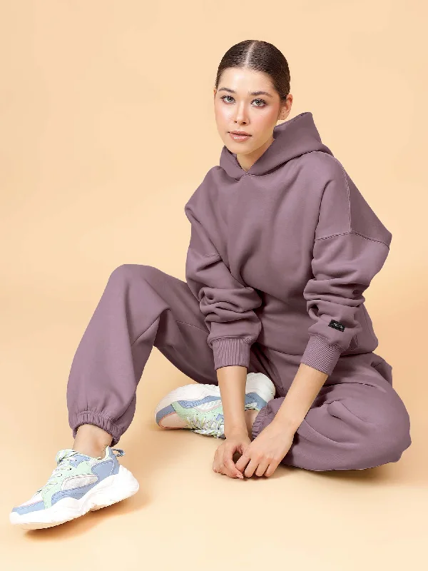 Fitkin Women Solid Lavender CozyCore Fleece Hoodie