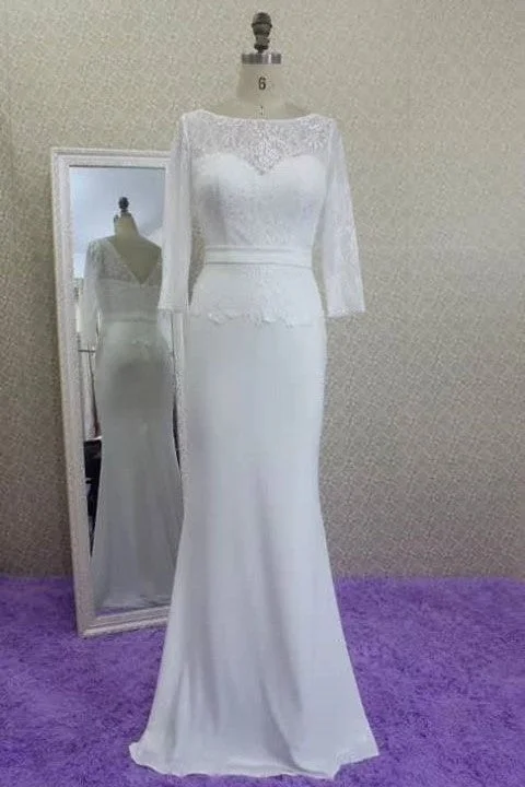 Lace and Chiffon Wedding Dress with Sleeves