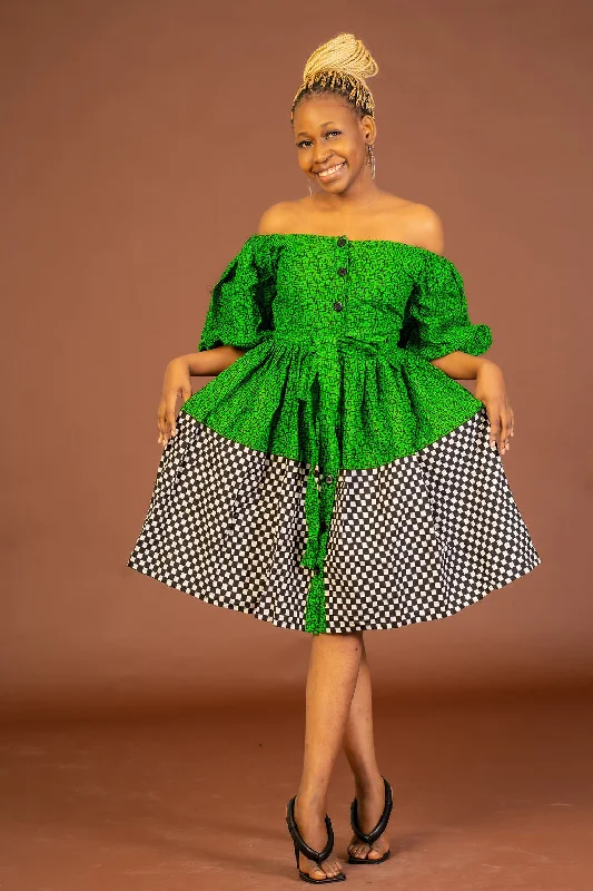 Sonia Ankara Midi Dress | Green and White African Print