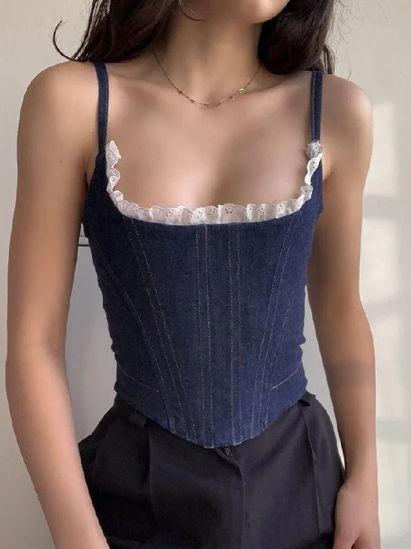 BerryBetty - Lace Paneled Denim Corset Top