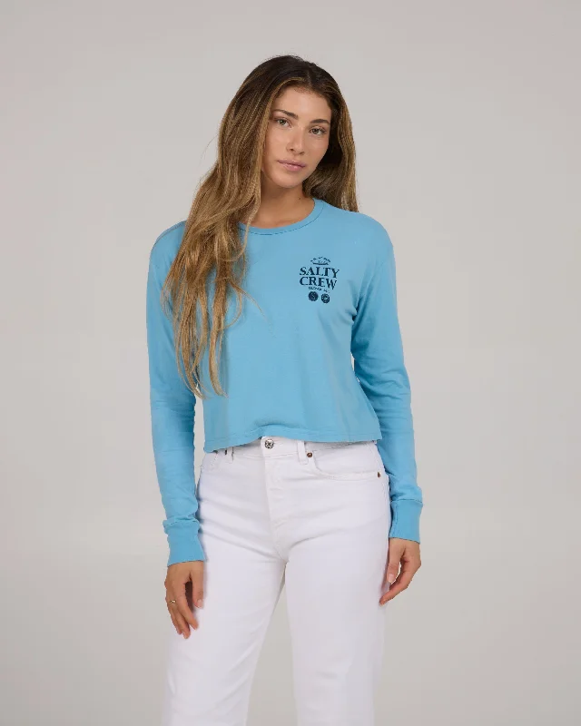 Sip & Sea Long Sleeve Crop Tee - Lagoon Blue