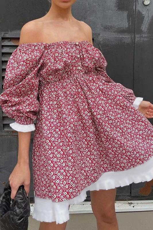 TastyHottie - Puff Sleeve Off-Shoulder Floral Babydoll Dress