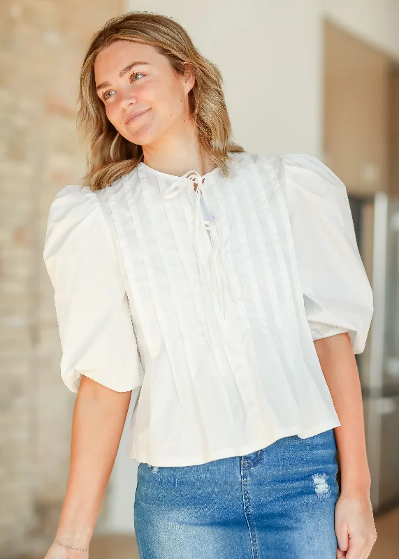 Pleated Cotton 3/4 Sleeve Top