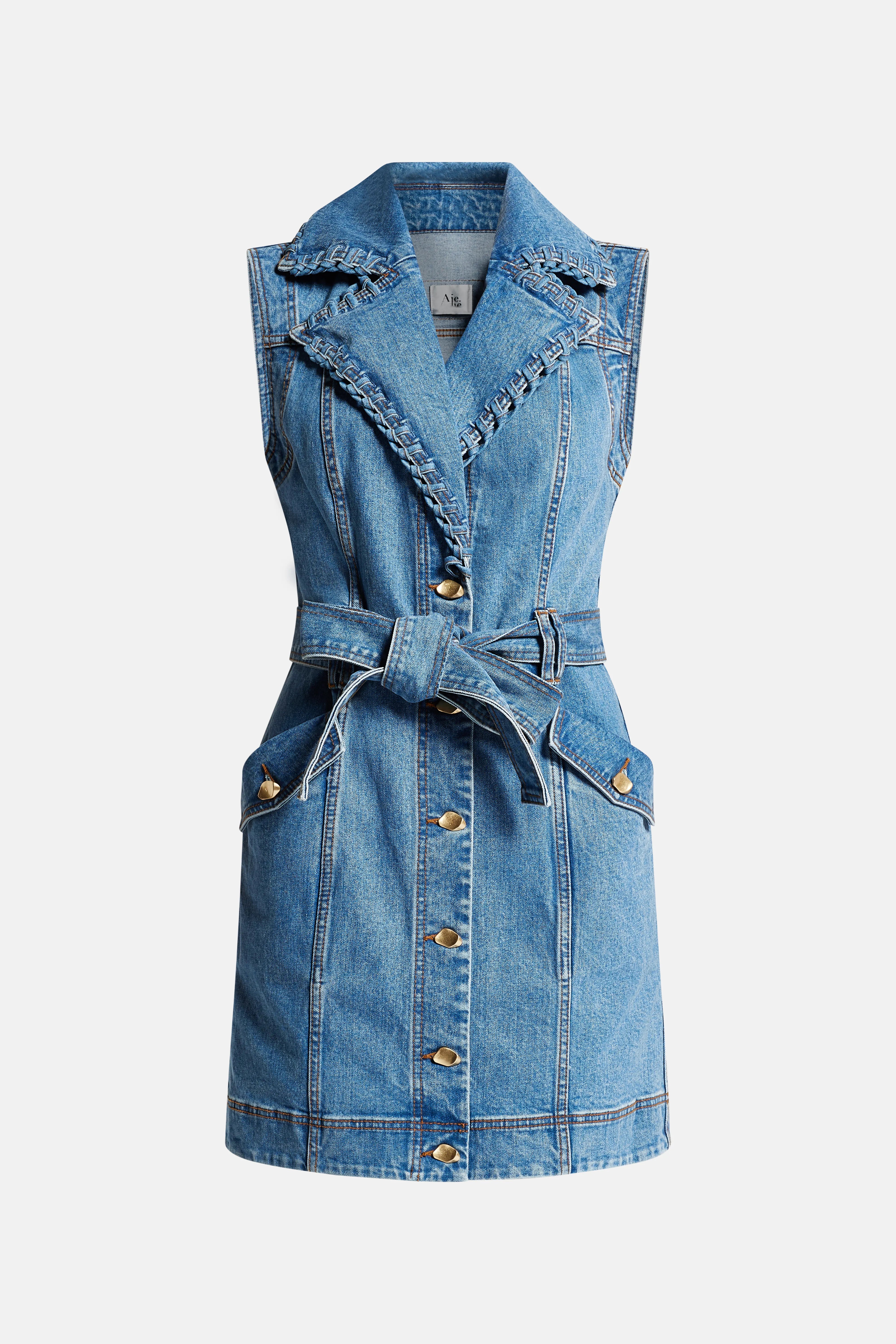 Balance Sleeveless Denim Cotton Mini Dress in Blue