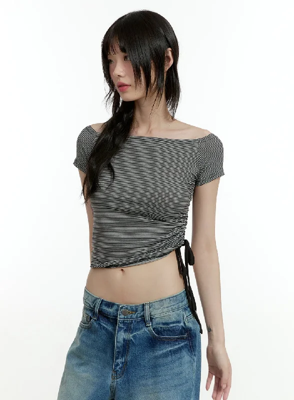 Boat Neck Shirred Crop Top CL426