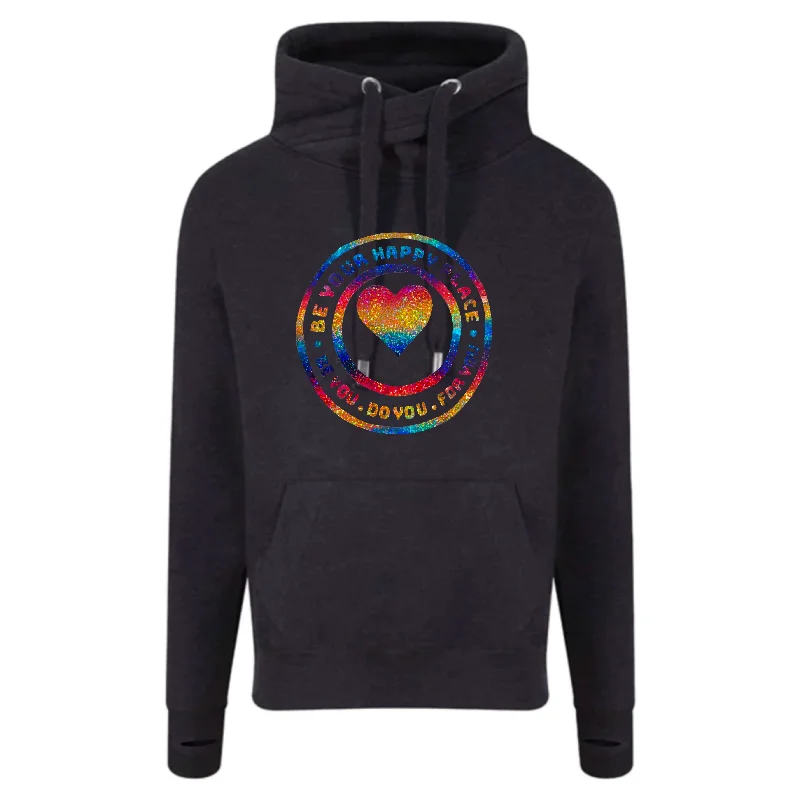 Black Smoke Rainbow Cross Neck Hoodie