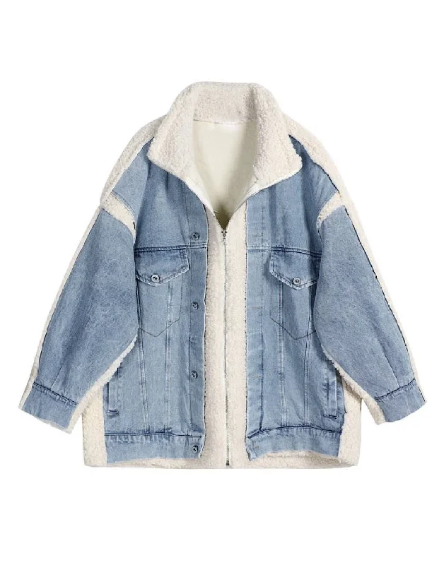 Faux Fur Patched Denim Coat