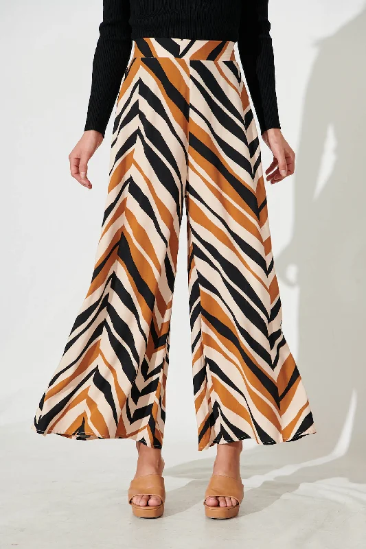 Theron Pant In Beige With Brown Zig Zag Print