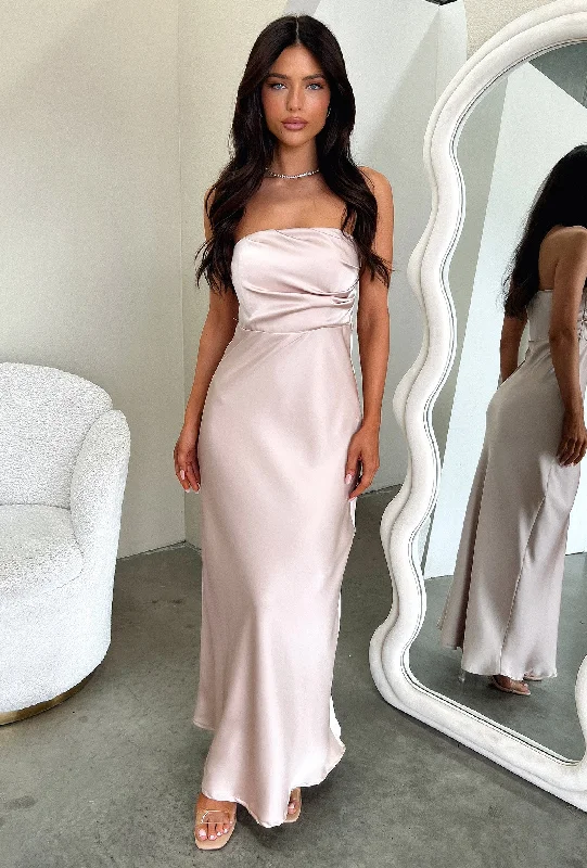 Elio Strapless Satin Maxi Dress - Champagne