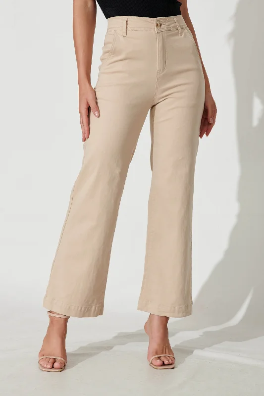 Motion High Rise Wide Leg Jean In Beige Denim