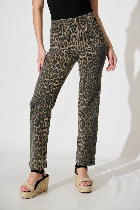 Graciela High Rise Straight Leg Jean In Leopard Denim