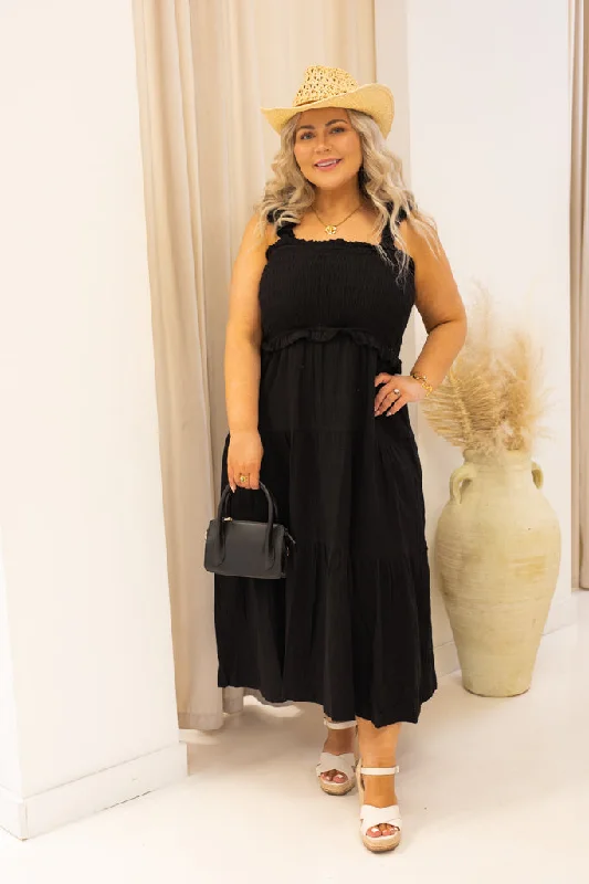 NEW KIMBERLY RUFFLED MIDI DRESS | + CURVY (BLACK)