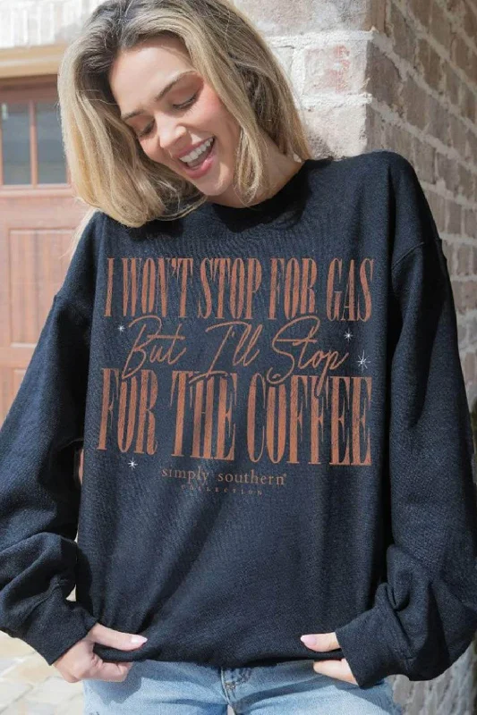 Simply Southern Stop for Coffee Fleece Sweatshirt for Women in Black | CREW-COFFEE-BLACK