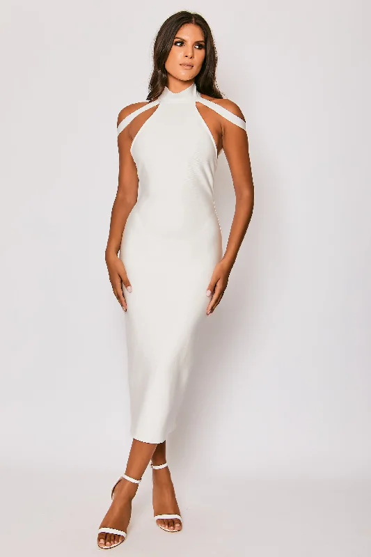 Isadora - White High Neck Bandage Midi Dress