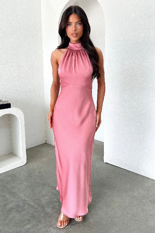 Daphne High Neck Maxi Dress - Rose