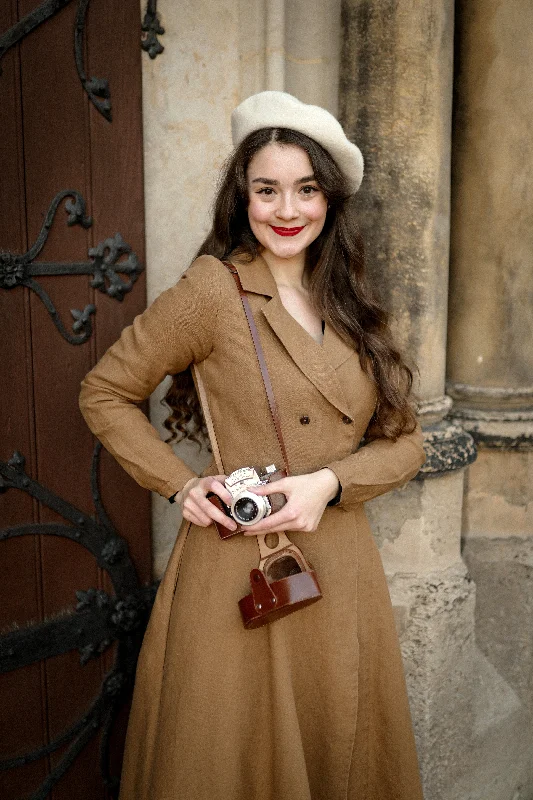 Enola Dress, Long Sleeve, Hemp, Camel Brown