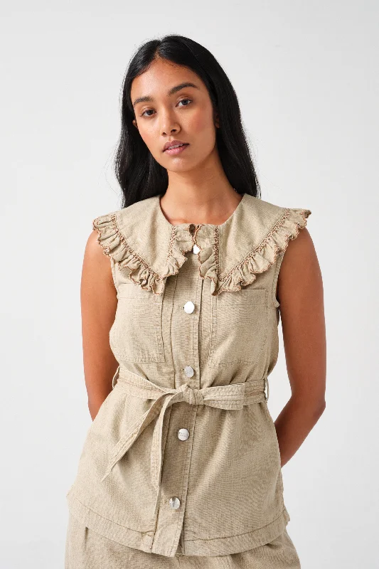 Phoebe Vest in Sand Linen