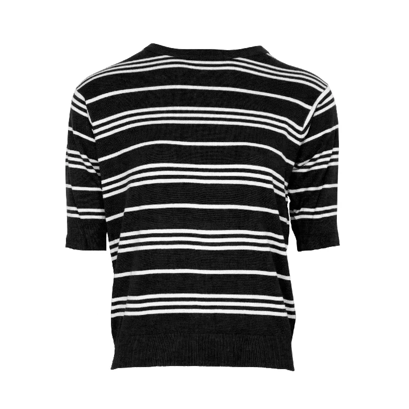 Plaited ¾ Sleeve Stripe Top - Black & White