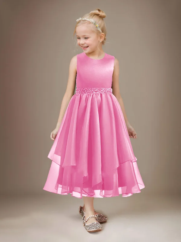 Dreamy Beading Satin Tulle Flower Girl Dresses