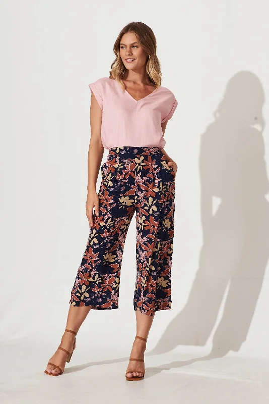 Ida Cropped Pant In Navy Multi Flower