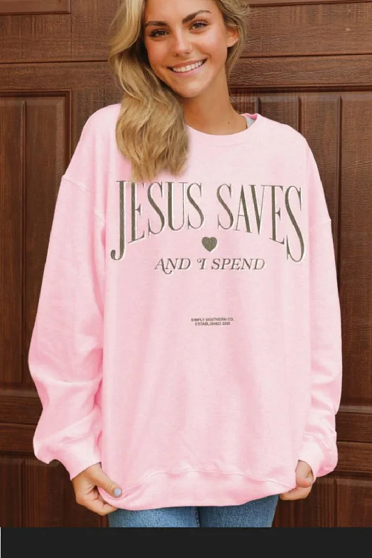 Simply Southern Jesus Saves and I Spend Fleece Sweatshirt for Women in Tutu | CREW-JESUS-TUTU