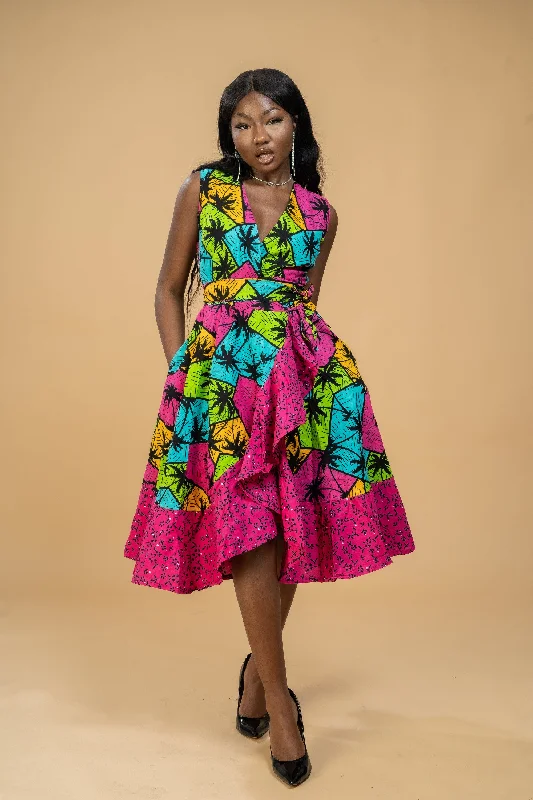 Boma Ankara Wrap Dress | Pink Multicoloured African Print