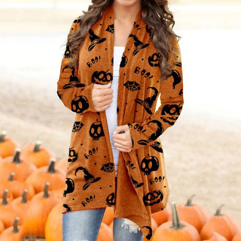 Halloween Print Women Casual Outerwear Tops Wholesale Cardigan