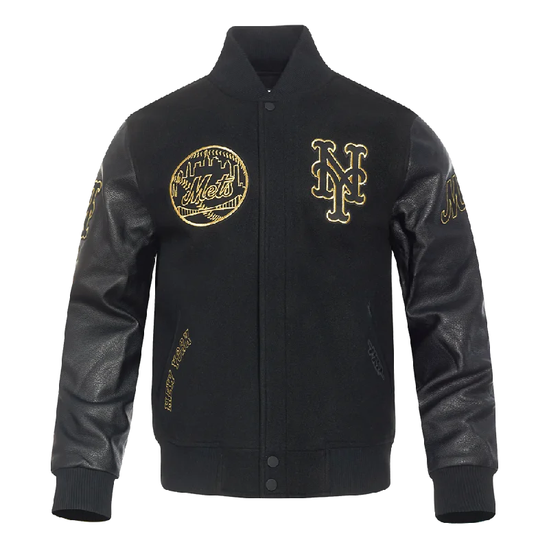 MLB NEW YORK METS BLACK & GOLD MEN'S WOOL VARSITY JACKET (JET BLACK)