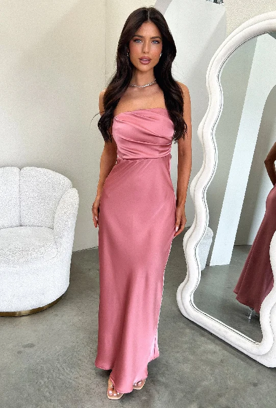 Elio Strapless Satin Maxi Dress - Rose