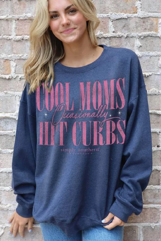 Simply Southern Cool Moms Hit Curbs Fleece Sweatshirt for Women in Slate | CREW-MOM-SLATE